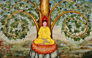 ガジュマルの金粉の下の仏陀 仏教 Oil Paintings